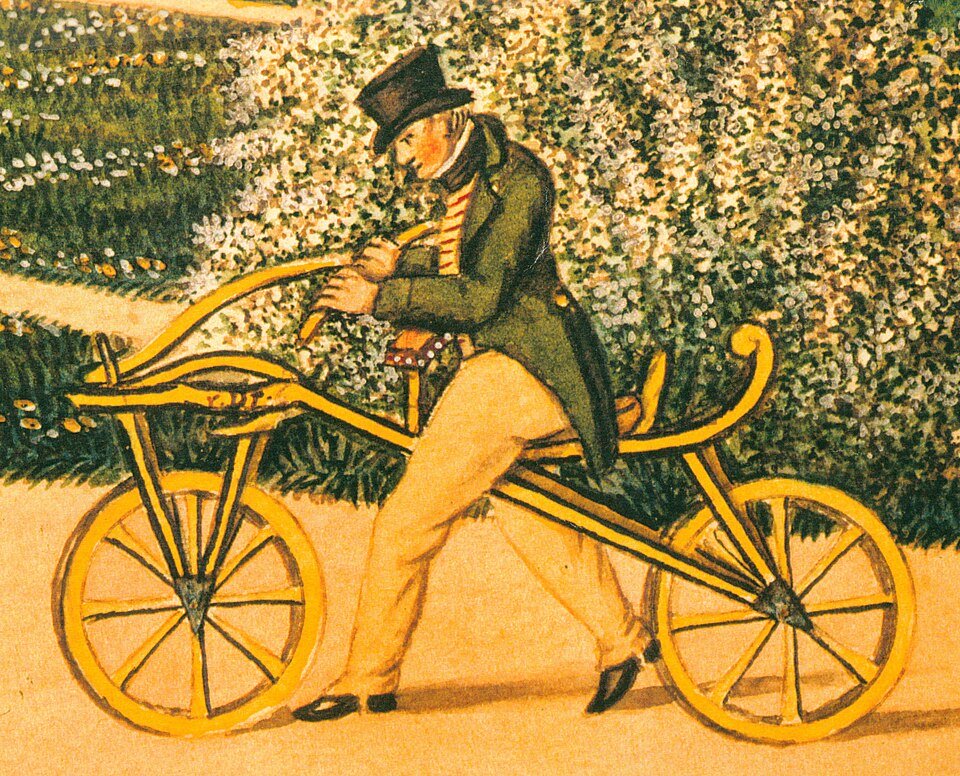 Карл Драйс на ранней беговой машине, 1817